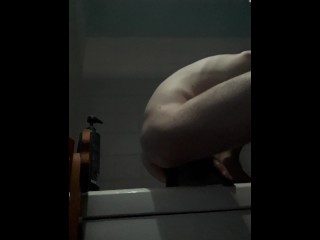 Playing with dildo before work