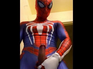 spiderman jerk off and cum in ps4 replica suit