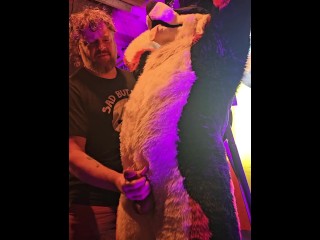 Blindfolded Canine edged by Daddy Bear until he cums