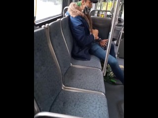Jerking off in public on city bus with cumshot